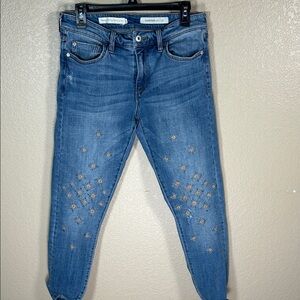 Anthropology Pilcro Embellished Floral Denim Jeans Size 28 Light Wash Denim